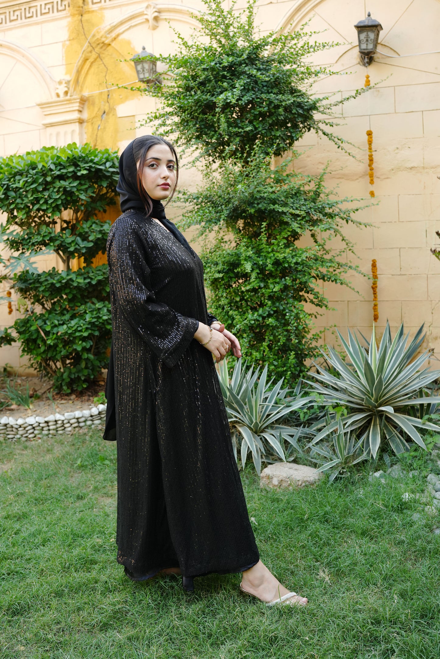 3pc Black Abaya with Sequin Work