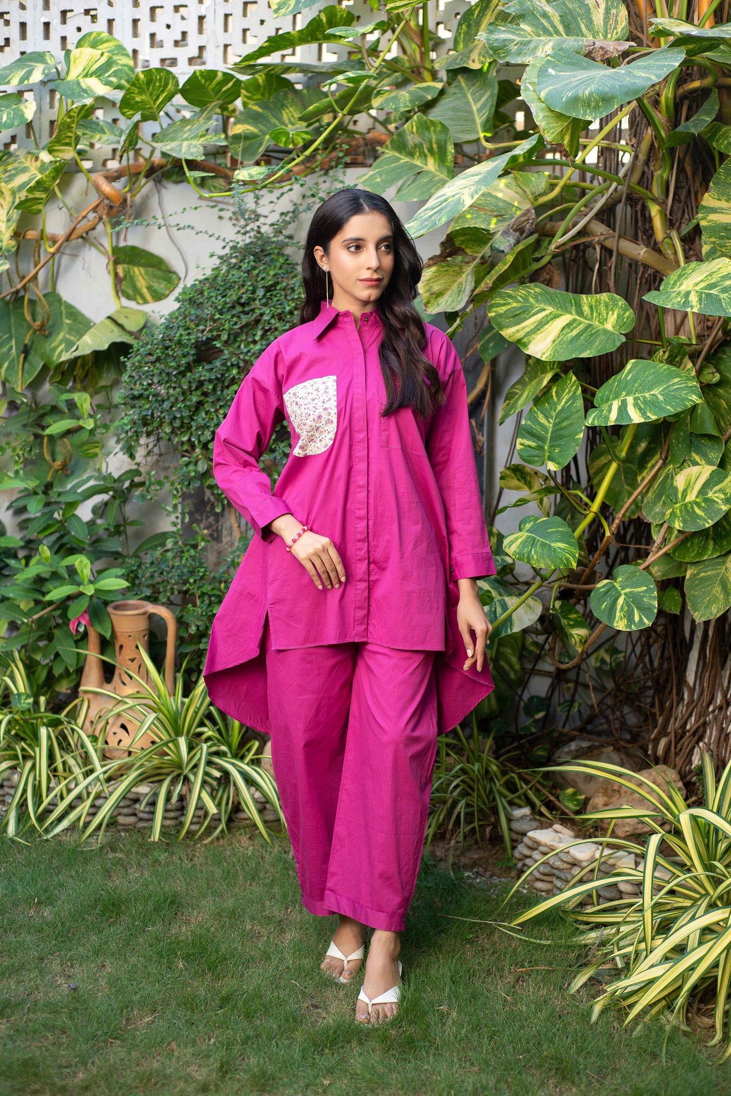 2pc Hot Pink Colour Co-ord Set with Front Pocket