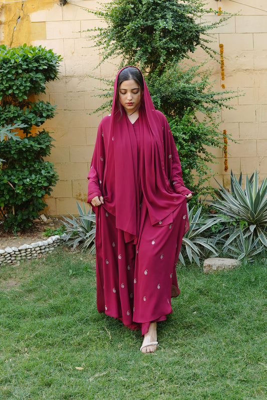 2pc Maroon Chiffon Abaya