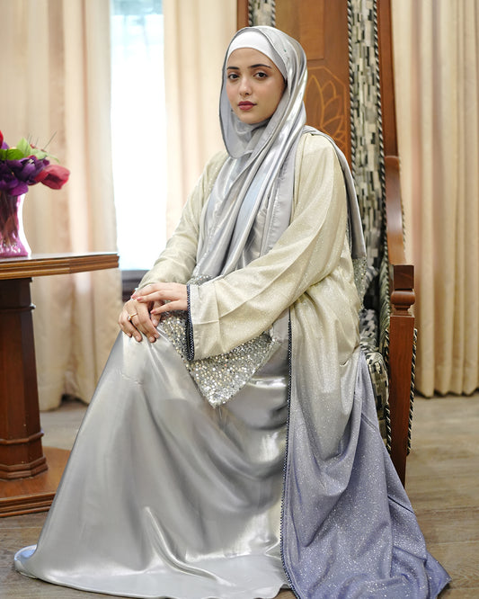 3-Piece Moonlight Shaded Abaya with Silk Inner Maxi