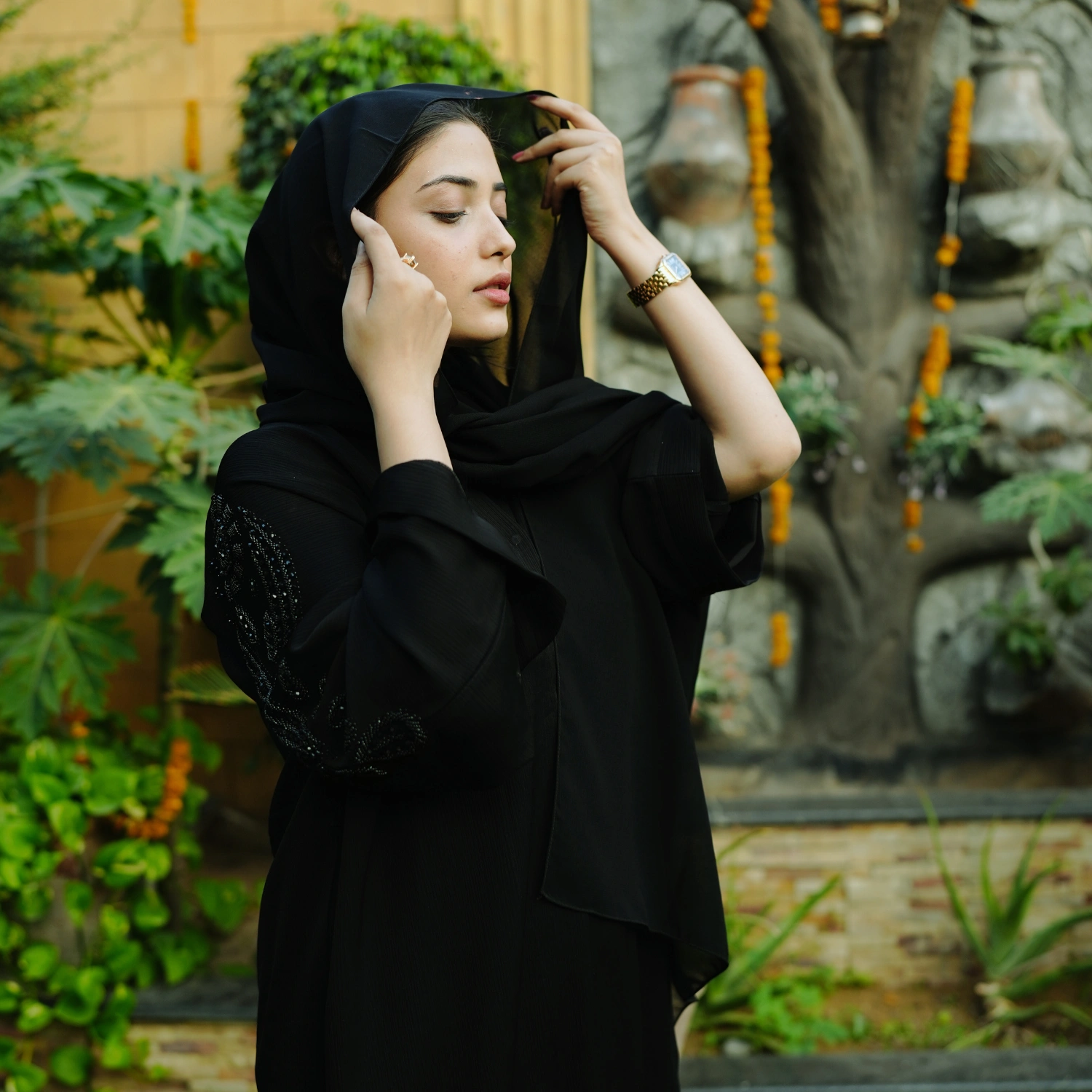 2 PCS JET BLACK ABAYA WITH CUT DANA HANDWORK