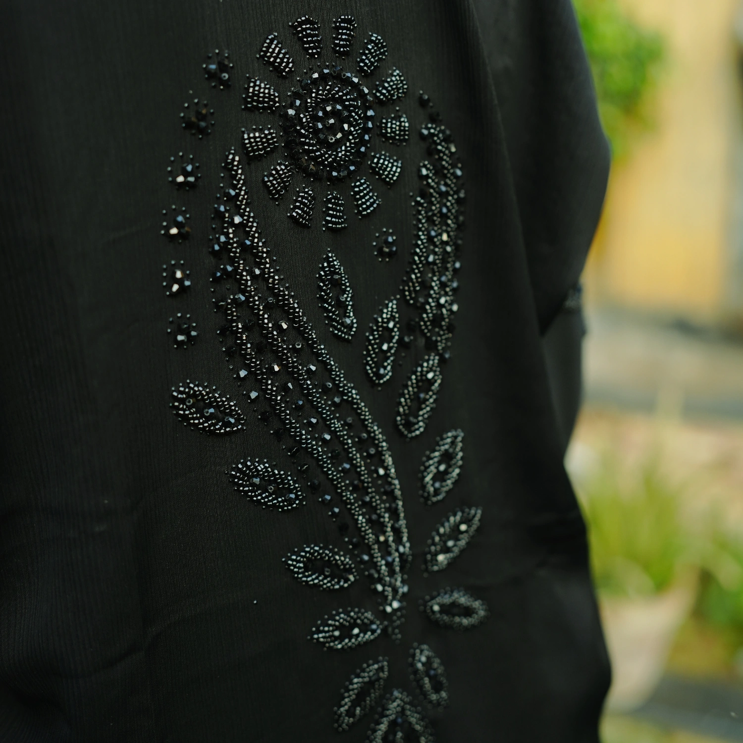 2 PCS JET BLACK ABAYA WITH CUT DANA HANDWORK - Image 4