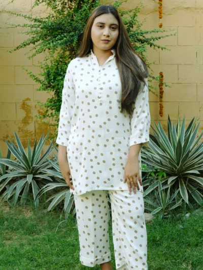 2 PCS POLKA DOT CORD SET LOOSE WEAVE LINEN