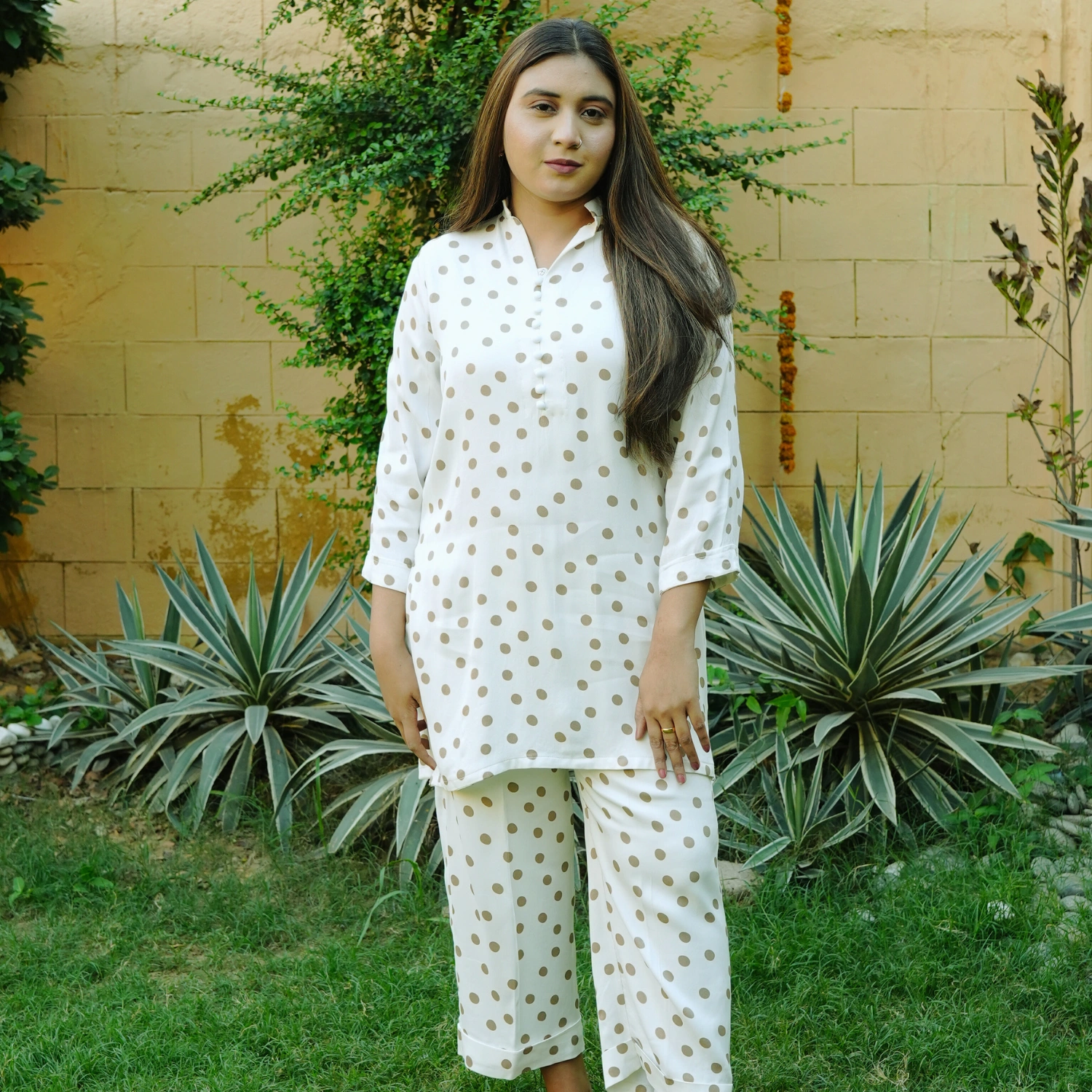 2 PCS POLKA DOT CORD SET LOOSE WEAVE LINEN