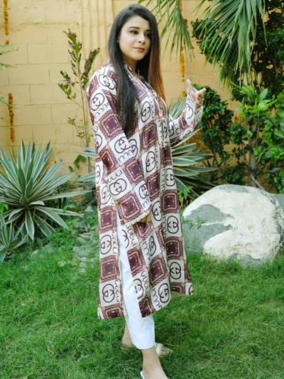 2 PCS Shamooz Silk Printed Shirt with white trouser