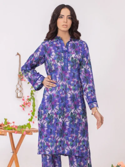 2PCS Mid summer lawn blue and purple with fancy neck