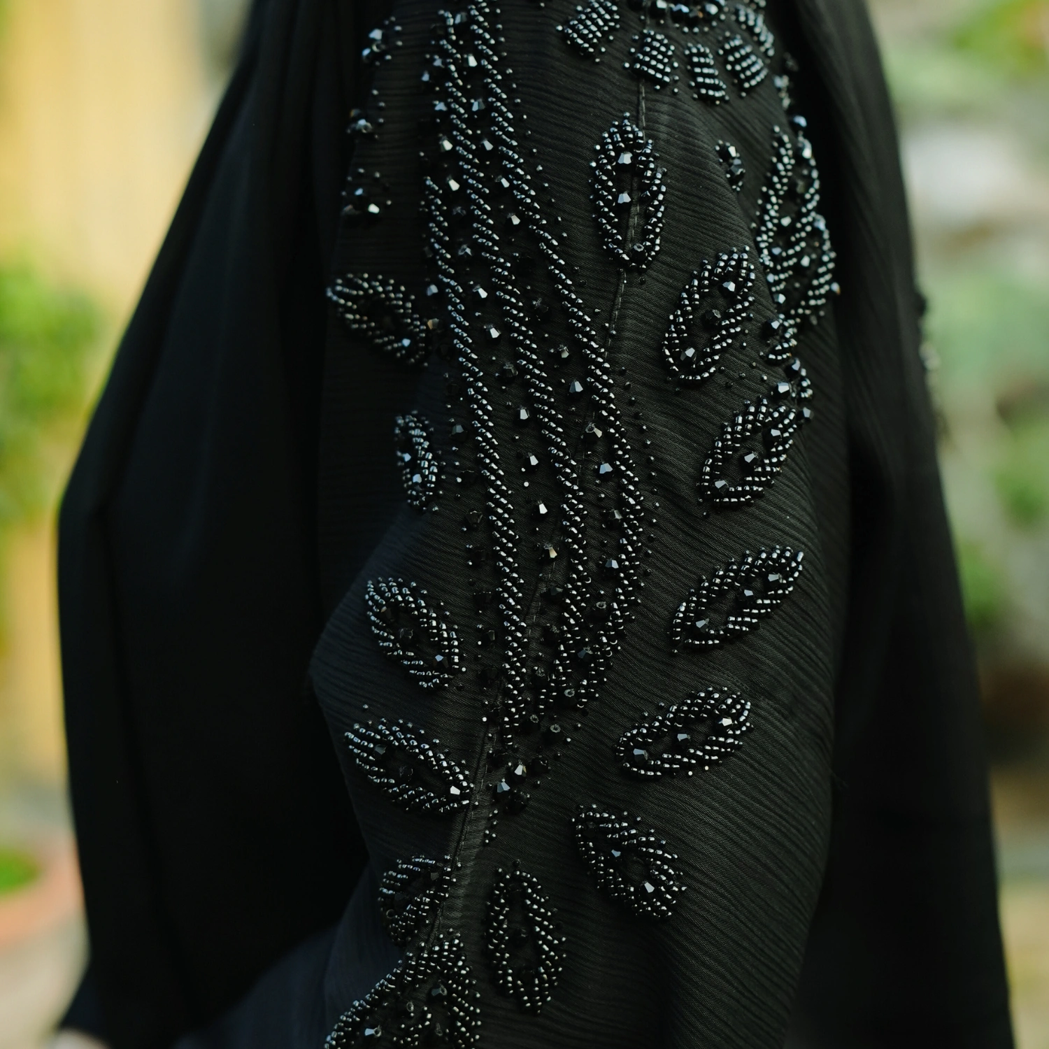 2 PCS JET BLACK ABAYA WITH CUT DANA HANDWORK - Image 3