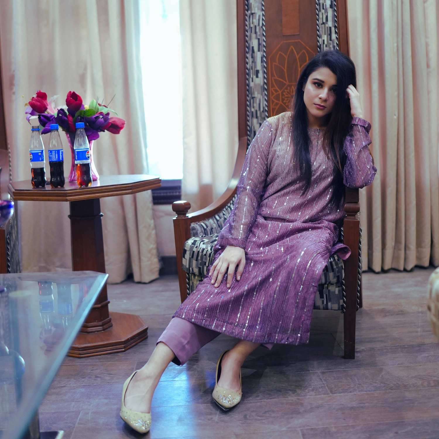 2 PCS MOONLIGHT LONG SHIRT WITH PLAIN SILK TROUSER