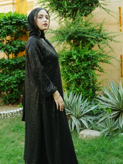3 PCS BLACK ABAYA WITH SEQUIN WORK