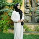 2 Piece set Off-white abaya, black scarf