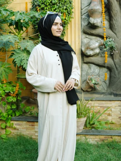 2 Piece set Off-white abaya, black scarf