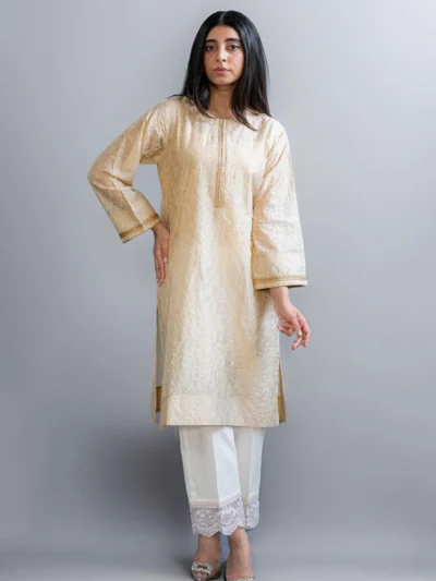 2 PCS Beige Embroidered Paper Silk Set