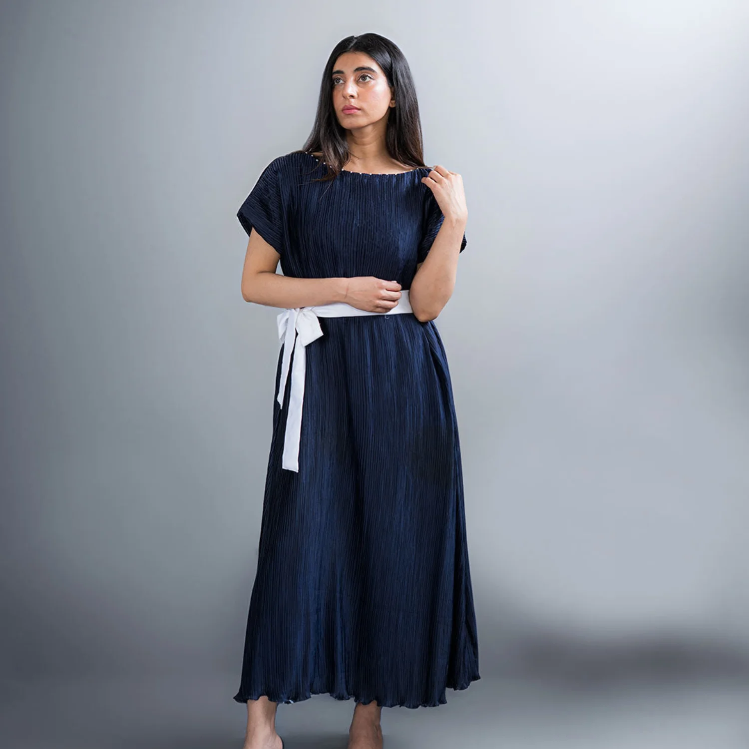 Dark Navy Blue Crinkle Silk Maxi - Image 2