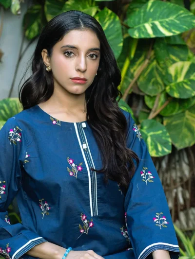 Neelofar - 2pc Blue Embroidered Suit with Plain Trouser