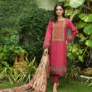 Sakura - 3pc Pink Suit with Fancy Printed Dupatta & Plain Trouser