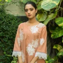 Gulnaar - 2pc Peach Floral Co-ord Set with Fancy Sleeves