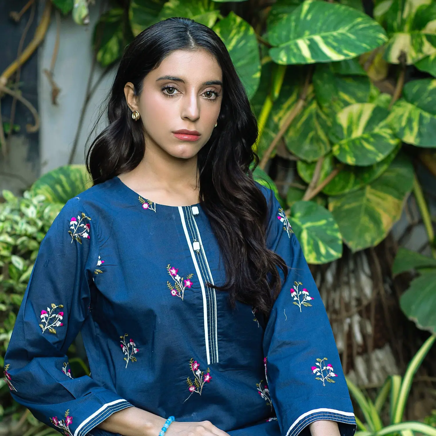 Neelofar - 2pc Blue Embroidered Suit with Plain Trouser