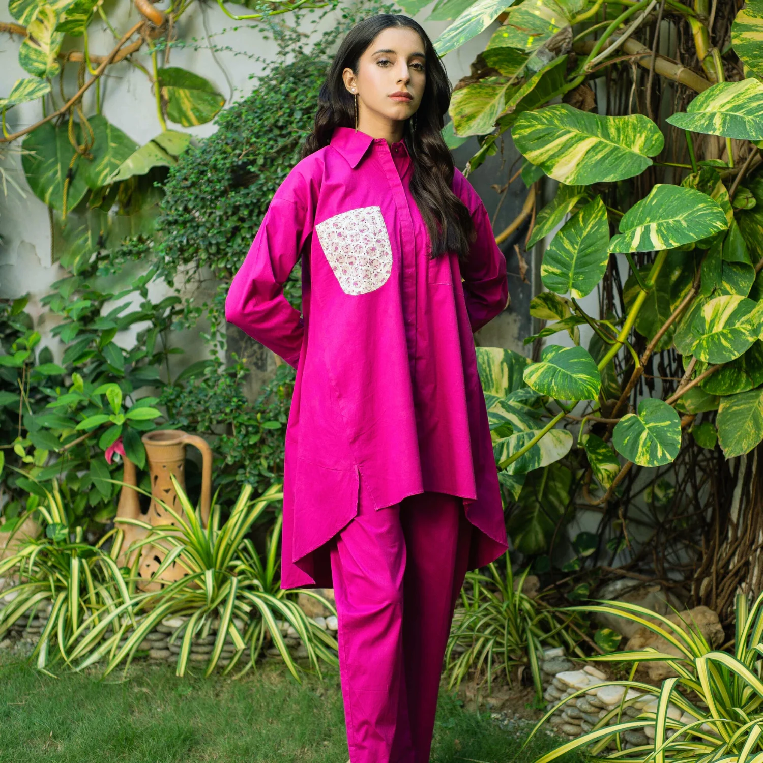 2pc Hot Pink Colour Co-ord Set with Front Pocket - Image 3