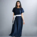 Dark Navy Blue Crinkle Silk Maxi