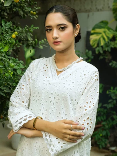 Roshni - 3pc Suit with Chikankari Shirt with Red Printed Trouser