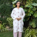 Chandni - 2pc White Embroidered Kurti with Printed Trouser