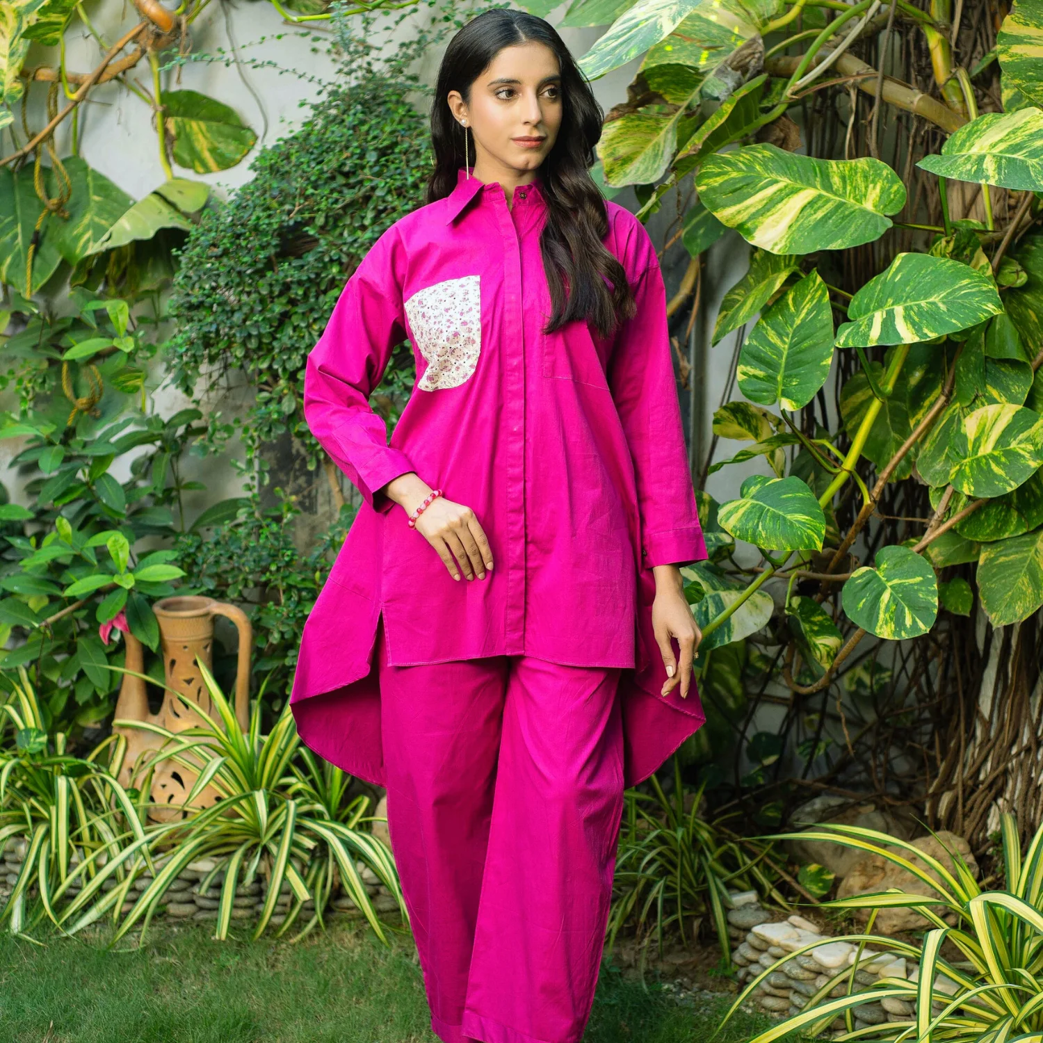 2pc Hot Pink Colour Co-ord Set with Front Pocket - Image 2