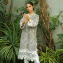 2pc Grey and White Embroidered Shirt with White Trouser