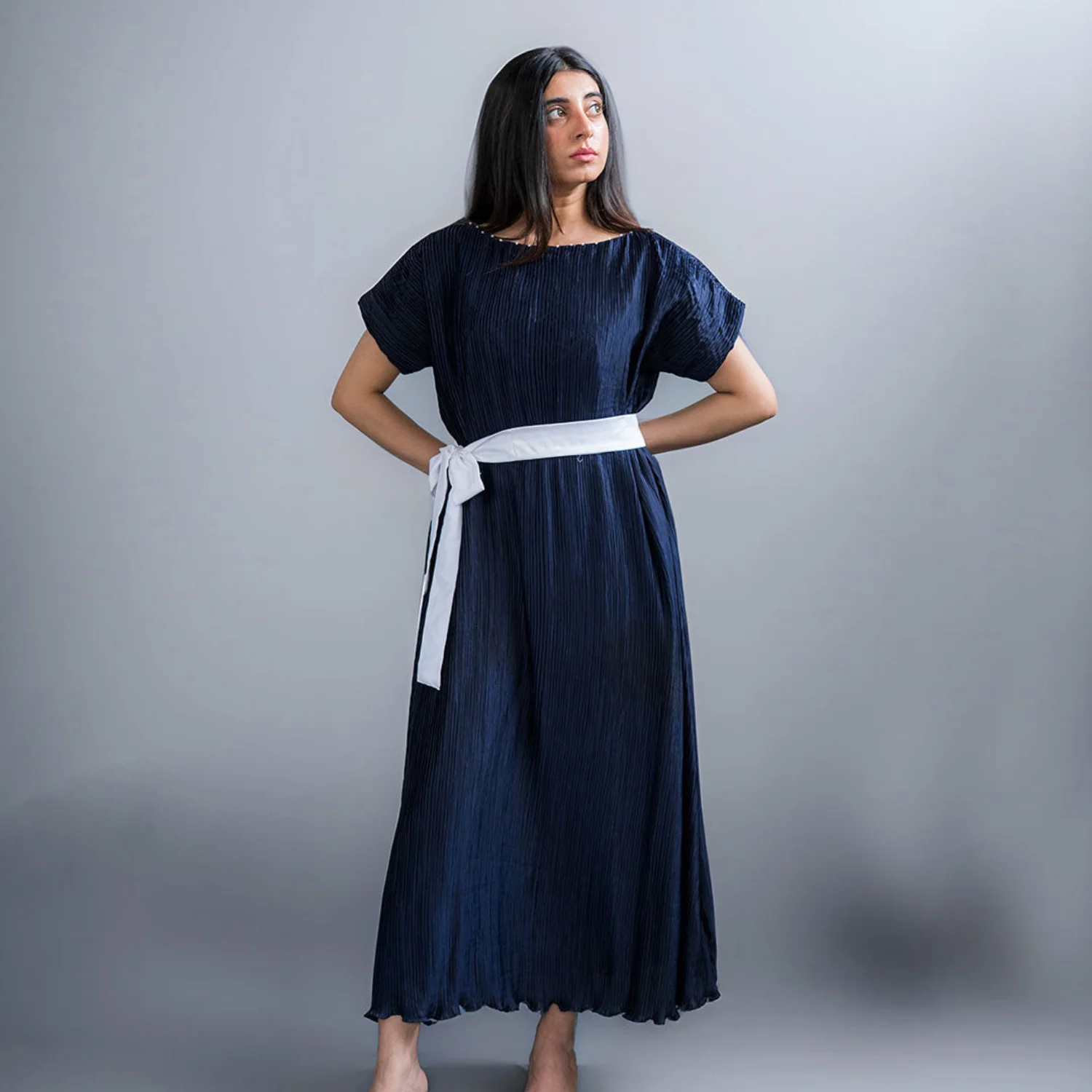 Dark Navy Blue Crinkle Silk Maxi - Image 3