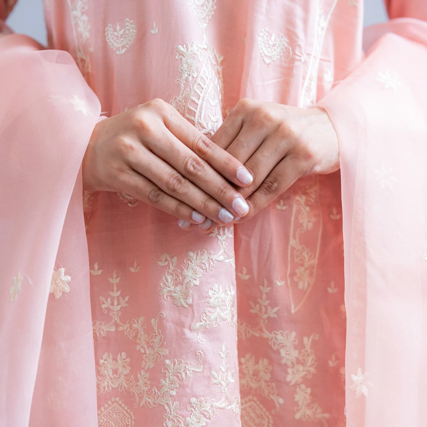 3PCS Peach Fancy Embroidered Ensemble - Image 4