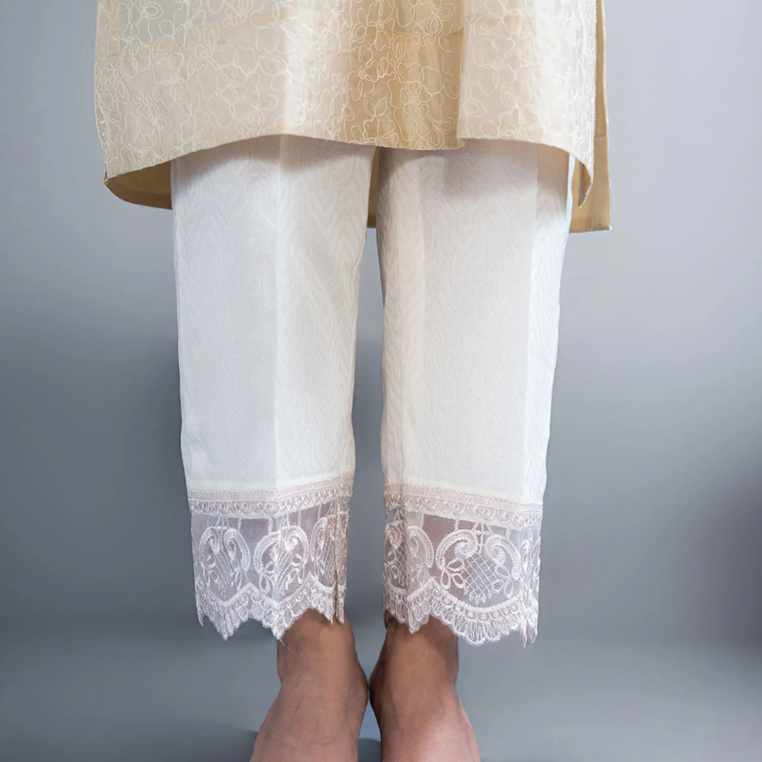 2 PCS Beige Embroidered Paper Silk Set - Image 6