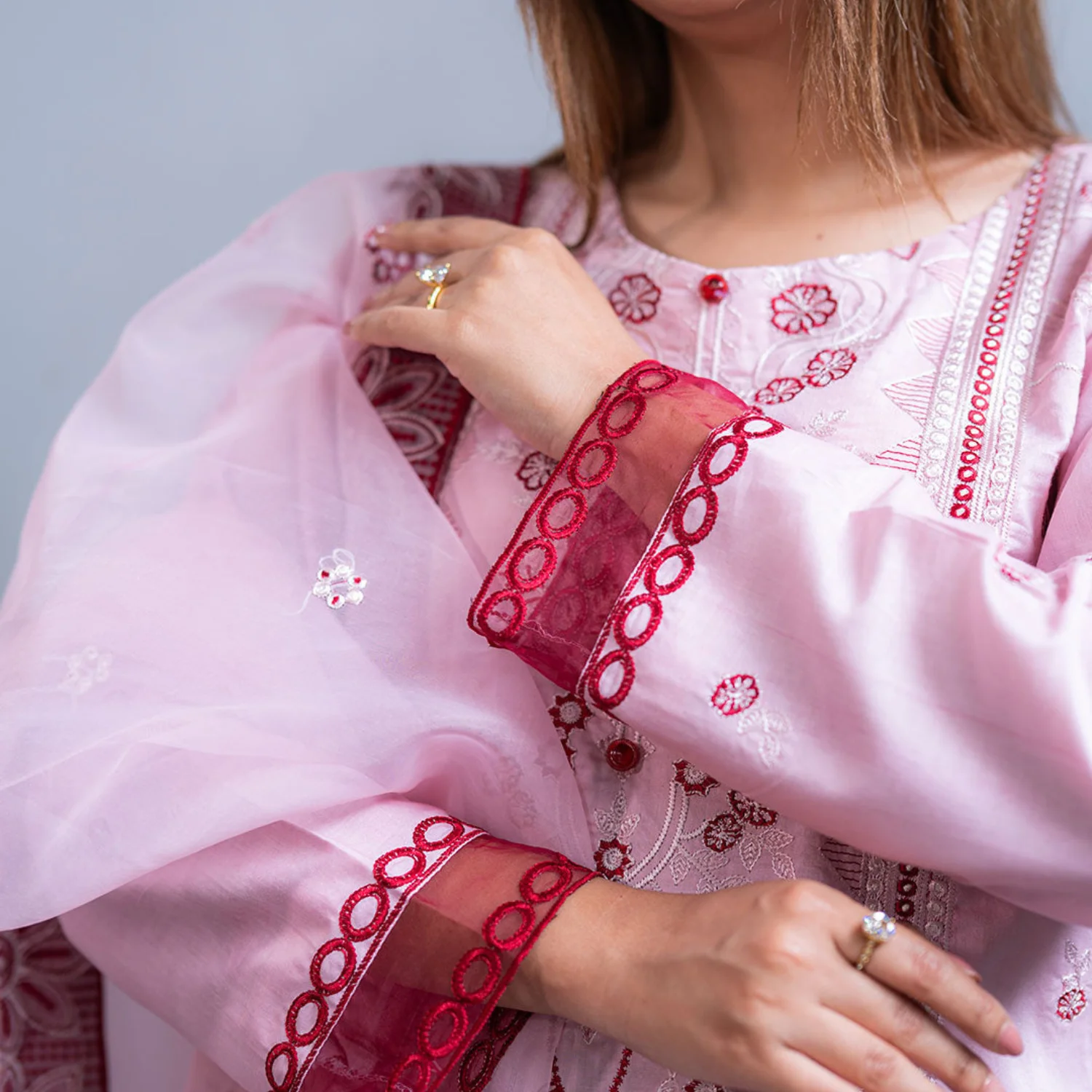 3PC Baby Pink & Maroon Embroidered Ensemble - Image 4